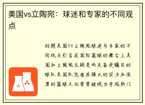 美国vs立陶宛：球迷和专家的不同观点